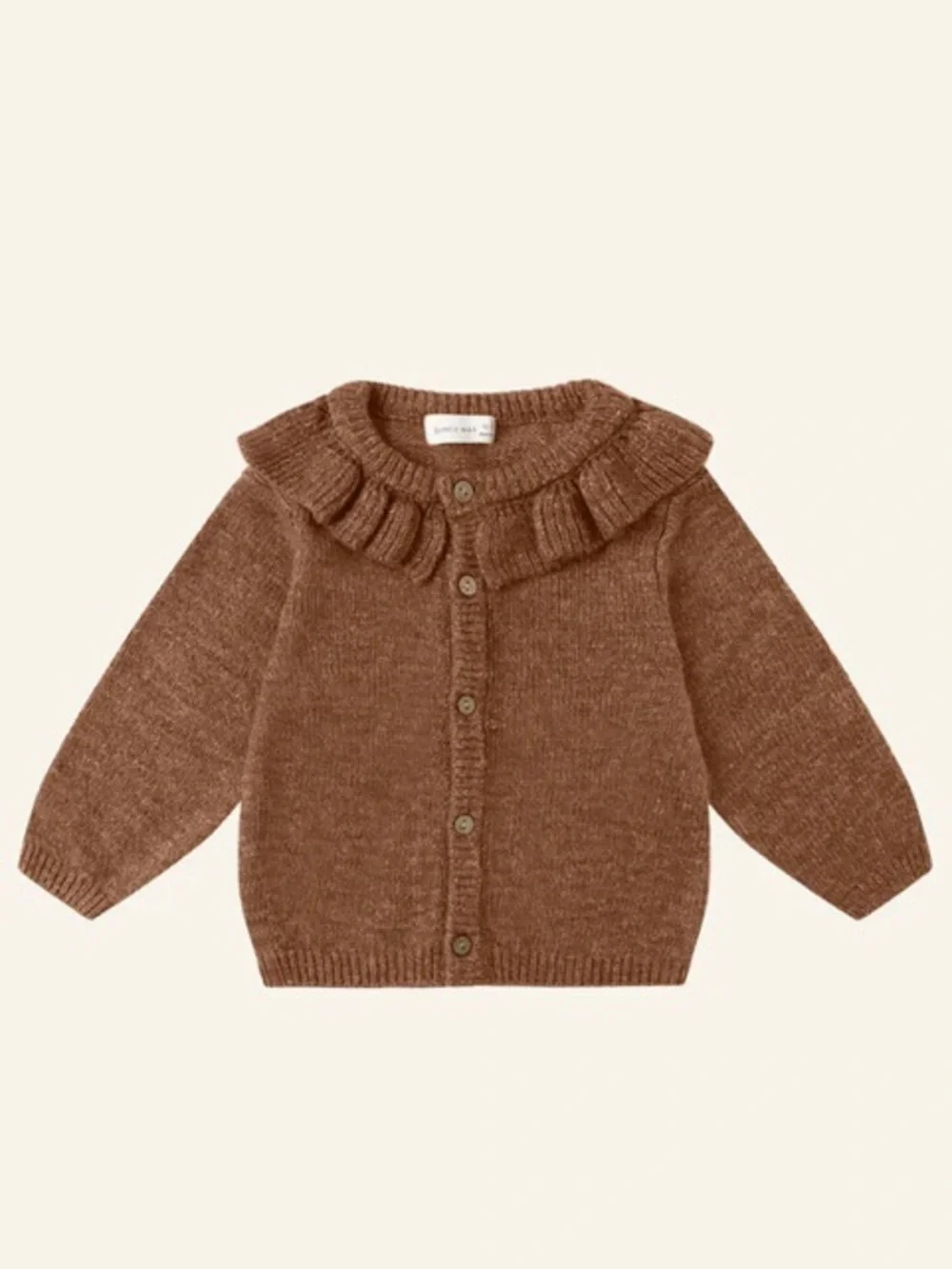Quincy Mae Ruffle Collar Cardigan Organic Cotton Linen Brown Size 2-3 Years